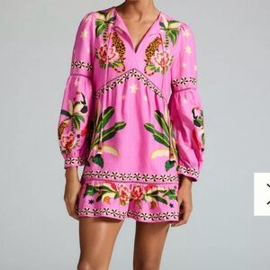 NWT FARM Rio Pink Leopard Forest Mini Dress